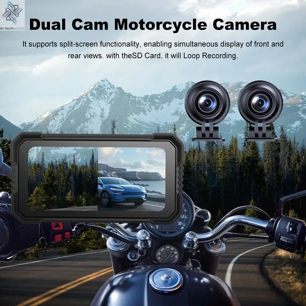 BEPOCAM 5"/6.25" Motorcycle GPS Navigation DVR Carplay Screen for Moto Dual Cameras Drive Recorder IPX7 Waterproof Moto Monitor Ai-TechWorld 