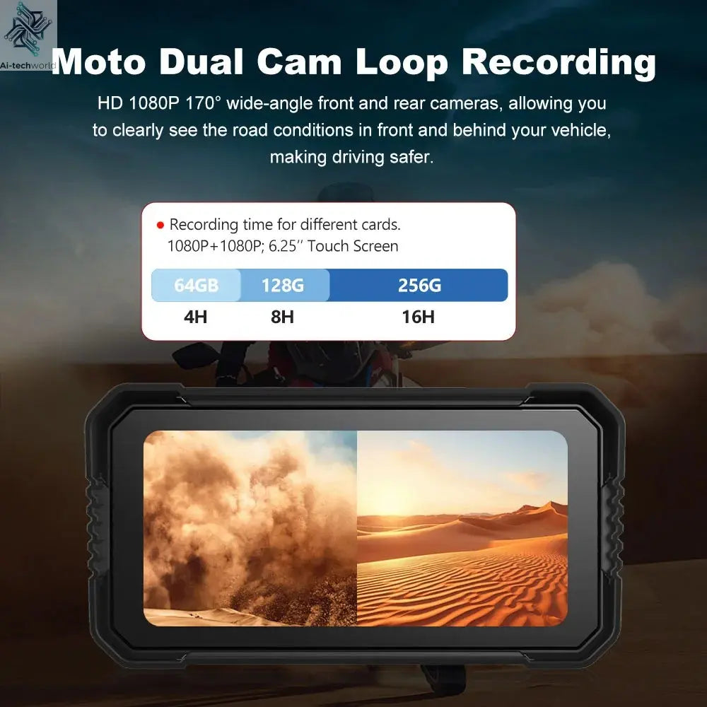 BEPOCAM 5"/6.25" Motorcycle GPS Navigation DVR Carplay Screen for Moto Dual Cameras Drive Recorder IPX7 Waterproof Moto Monitor Ai-TechWorld 