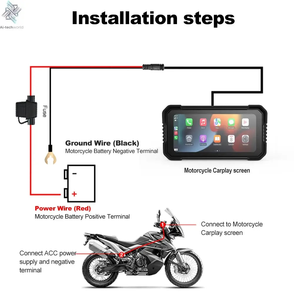BEPOCAM 5"/6.25" Motorcycle GPS Navigation DVR Carplay Screen for Moto Dual Cameras Drive Recorder IPX7 Waterproof Moto Monitor Ai-TechWorld 