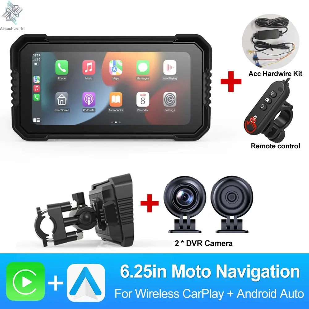 BEPOCAM 5"/6.25" Motorcycle GPS Navigation DVR Carplay Screen for Moto Dual Cameras Drive Recorder IPX7 Waterproof Moto Monitor Ai-TechWorld 