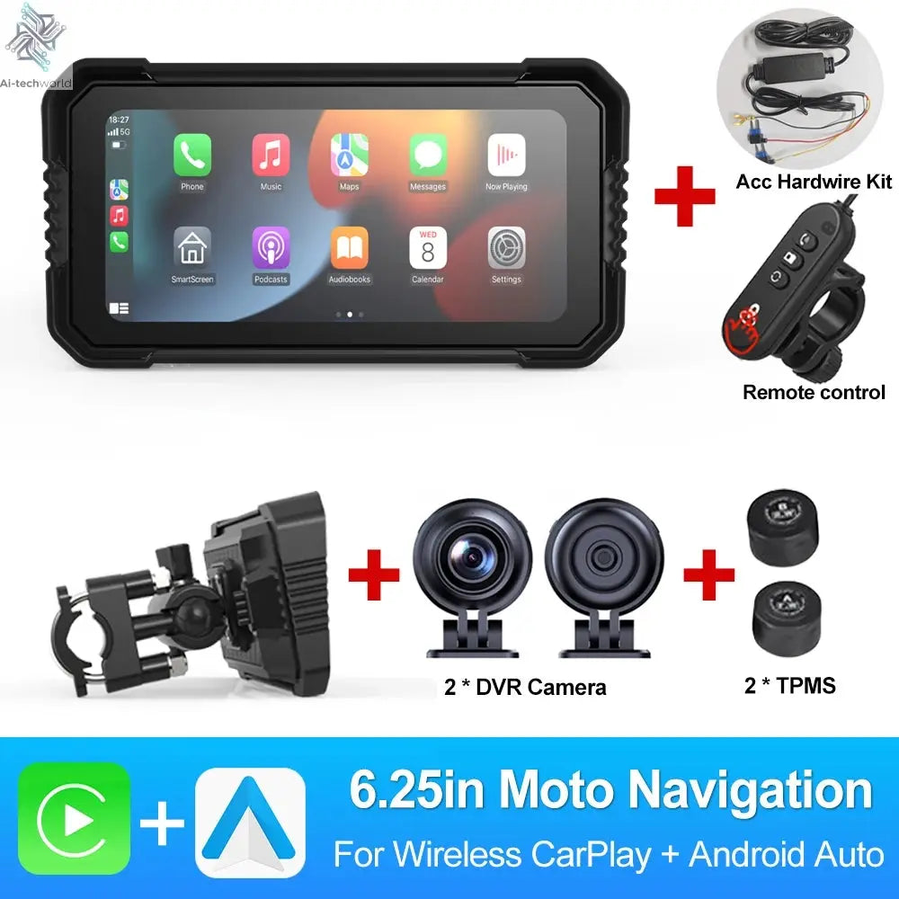 BEPOCAM 5"/6.25" Motorcycle GPS Navigation DVR Carplay Screen for Moto Dual Cameras Drive Recorder IPX7 Waterproof Moto Monitor Ai-TechWorld 