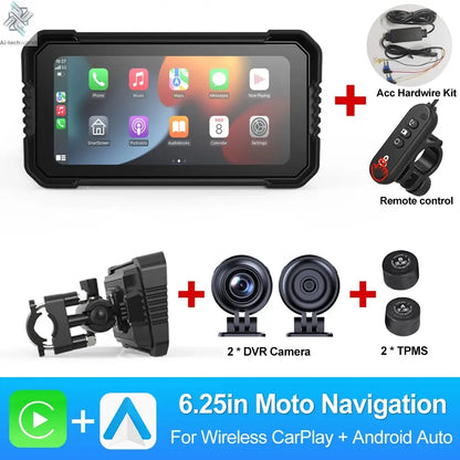 BEPOCAM 5"/6.25" Motorcycle GPS Navigation DVR Carplay Screen for Moto Dual Cameras Drive Recorder IPX7 Waterproof Moto Monitor Ai-TechWorld 