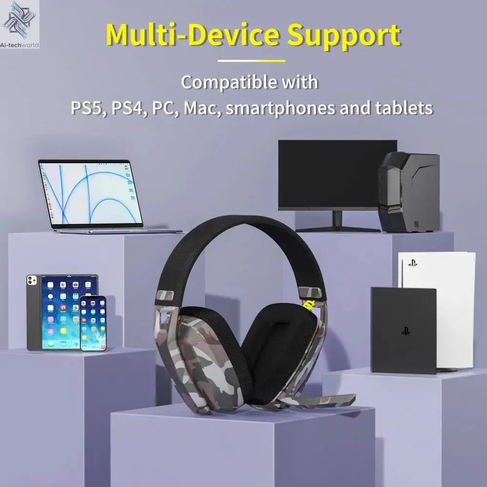 BINNUNE BW06 2.4GHz Wireless Gaming Headset with Mic for PS5 PS4 PC Mac Playstation Bluetooth Gaming Headset with Microphone Ai-TechWorld 
