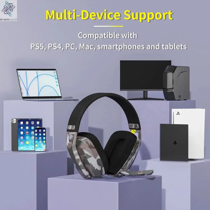 BINNUNE BW06 2.4GHz Wireless Gaming Headset with Mic for PS5 PS4 PC Mac Playstation Bluetooth Gaming Headset with Microphone Ai-TechWorld 