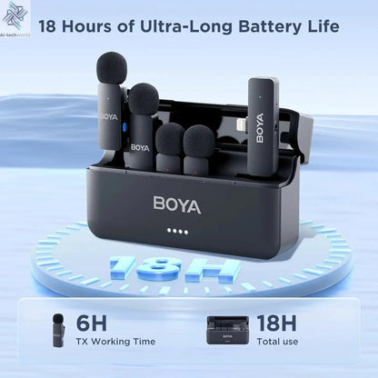 BOYA BY-V4 Wireless Lavalier Microphone for iPhone 15/16 Series Type C Smartphone 4-Channel Lapel Mic for Youtube Recording Vlog Ai-TechWorld 