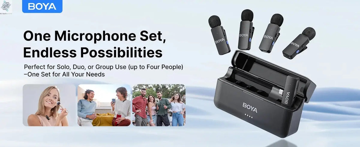 BOYA BY-V4 Wireless Lavalier Microphone for iPhone 15/16 Series Type C Smartphone 4-Channel Lapel Mic for Youtube Recording Vlog Ai-TechWorld 