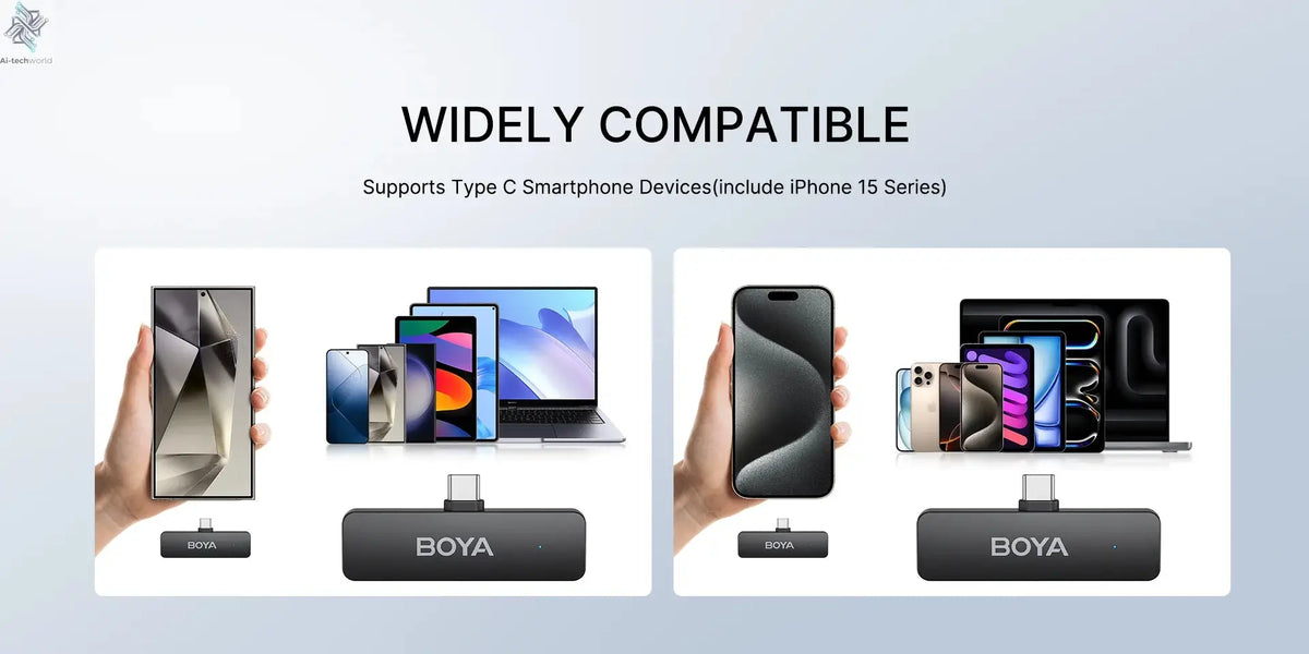 BOYA BY-V4 Wireless Lavalier Microphone for iPhone 15/16 Series Type C Smartphone 4-Channel Lapel Mic for Youtube Recording Vlog Ai-TechWorld 