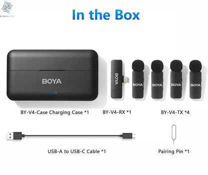 BOYA BY-V4 Wireless Lavalier Microphone for iPhone 15/16 Series Type C Smartphone 4-Channel Lapel Mic for Youtube Recording Vlog Ai-TechWorld 