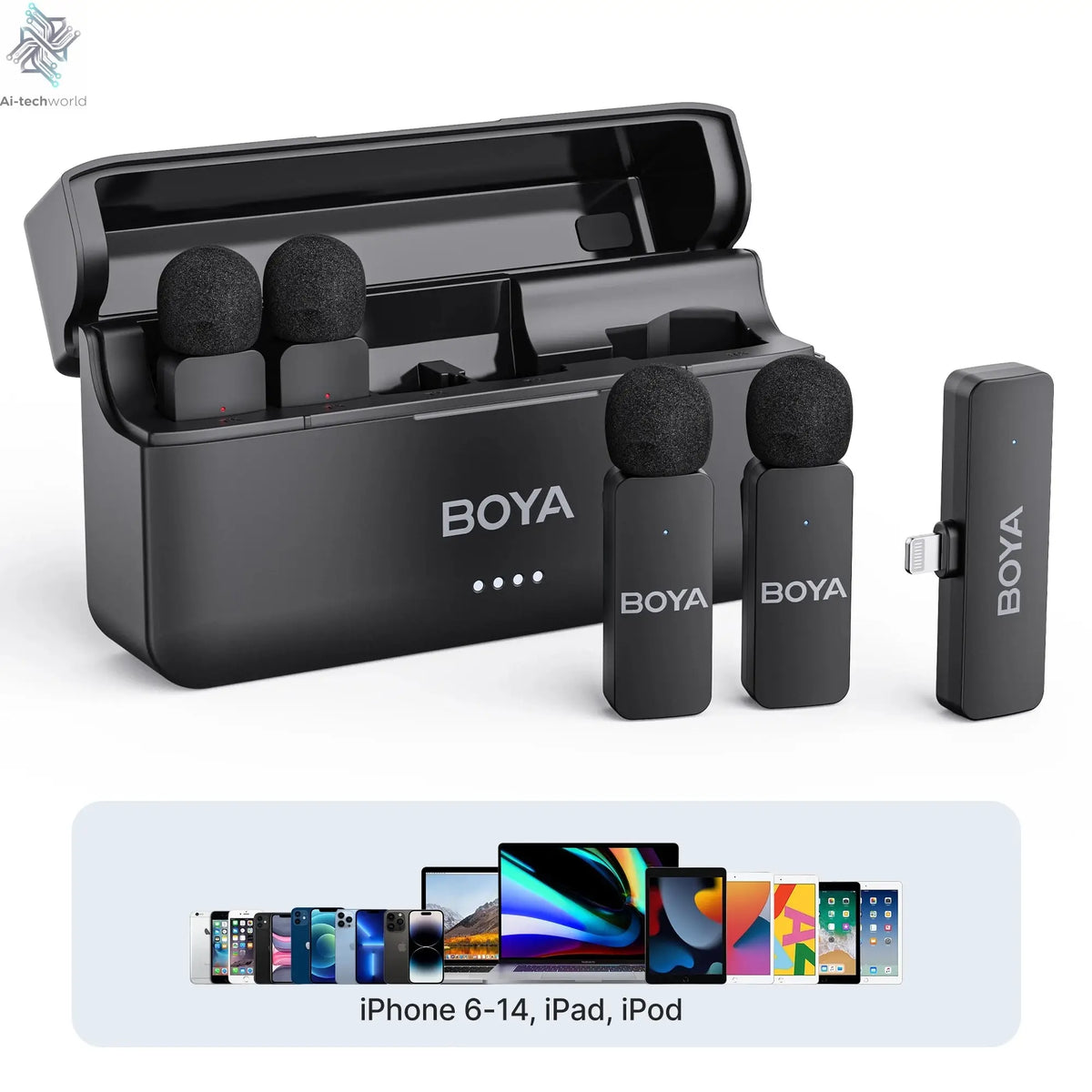 BOYA BY-V4 Wireless Lavalier Microphone for iPhone 15/16 Series Type C Smartphone 4-Channel Lapel Mic for Youtube Recording Vlog Ai-TechWorld 