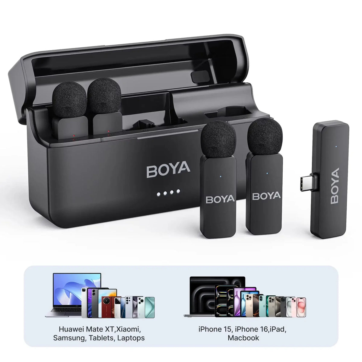 BOYA BY-V4 Wireless Lavalier Microphone for iPhone 15/16 Series Type C Smartphone 4-Channel Lapel Mic for Youtube Recording Vlog Ai-TechWorld 