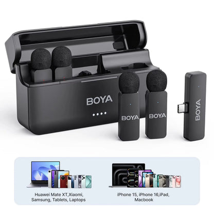 BOYA BY-V4 Wireless Lavalier Microphone for iPhone 15/16 Series Type C Smartphone 4-Channel Lapel Mic for Youtube Recording Vlog Ai-TechWorld 