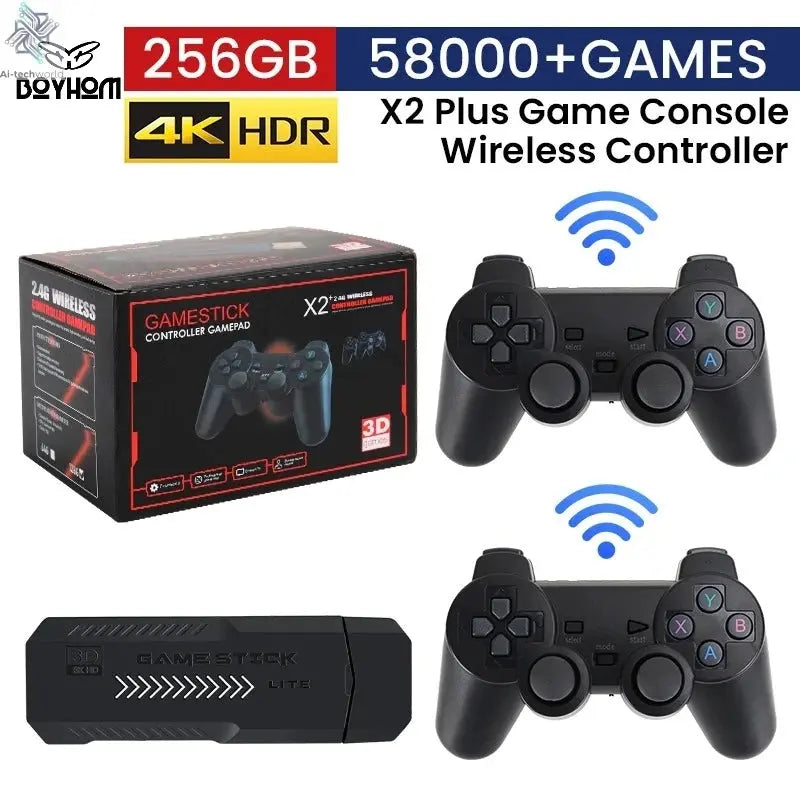 BOYHOM X2 Plus 256G 58000 Game 4K Game player 3D HD Retro Video Game Console Wireless Controller TV 50 Emulator For Kids Gifts Ai-TechWorld 
