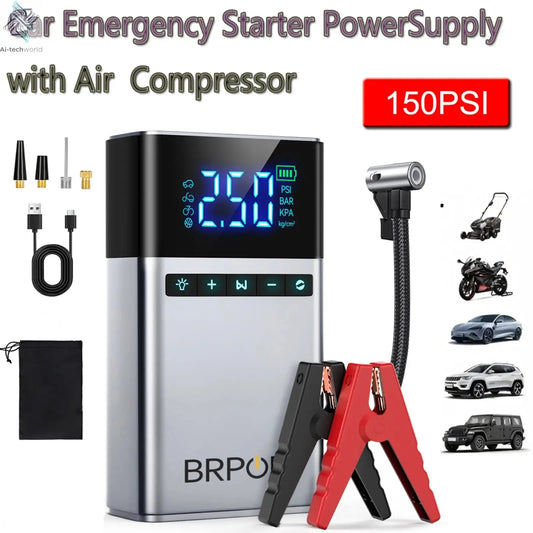 BRPOM Portable Car Starter with Air Compressor Tire Inflat Starter 8000mAh Car Battery Starter Box Car Battery Jumper Starter Ai-TechWorld 