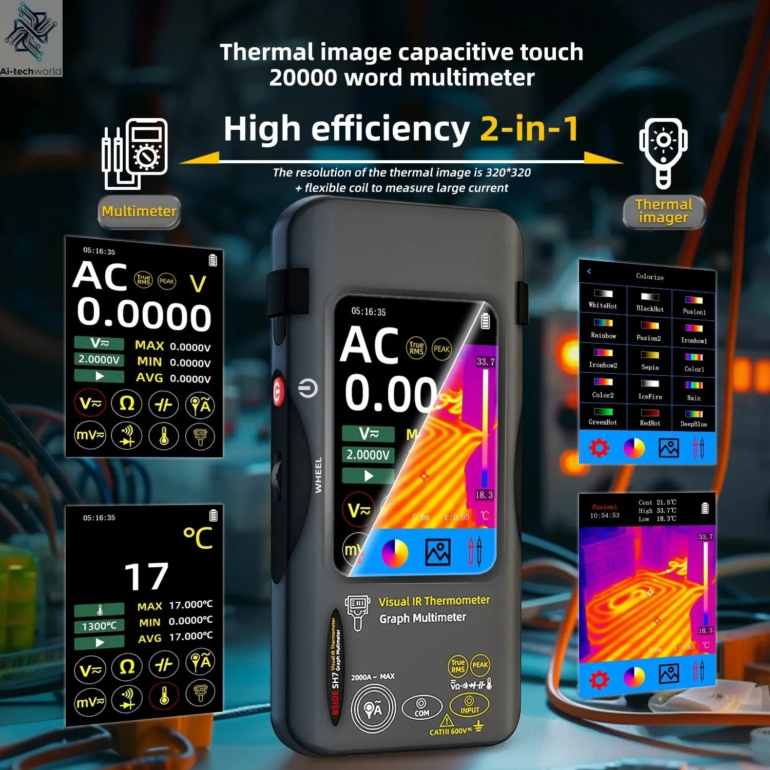 BSIDE SH7 Touch Thermal Imaging Multimeter with IR Camera,320*320 Resolution 20000 counts High Accuracy Voltage Test Pro Ai-TechWorld 