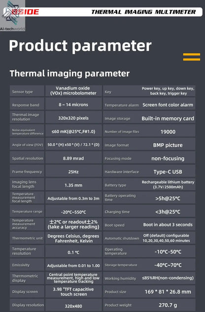 BSIDE SH7 Touch Thermal Imaging Multimeter with IR Camera,320*320 Resolution 20000 counts High Accuracy Voltage Test Pro Ai-TechWorld 