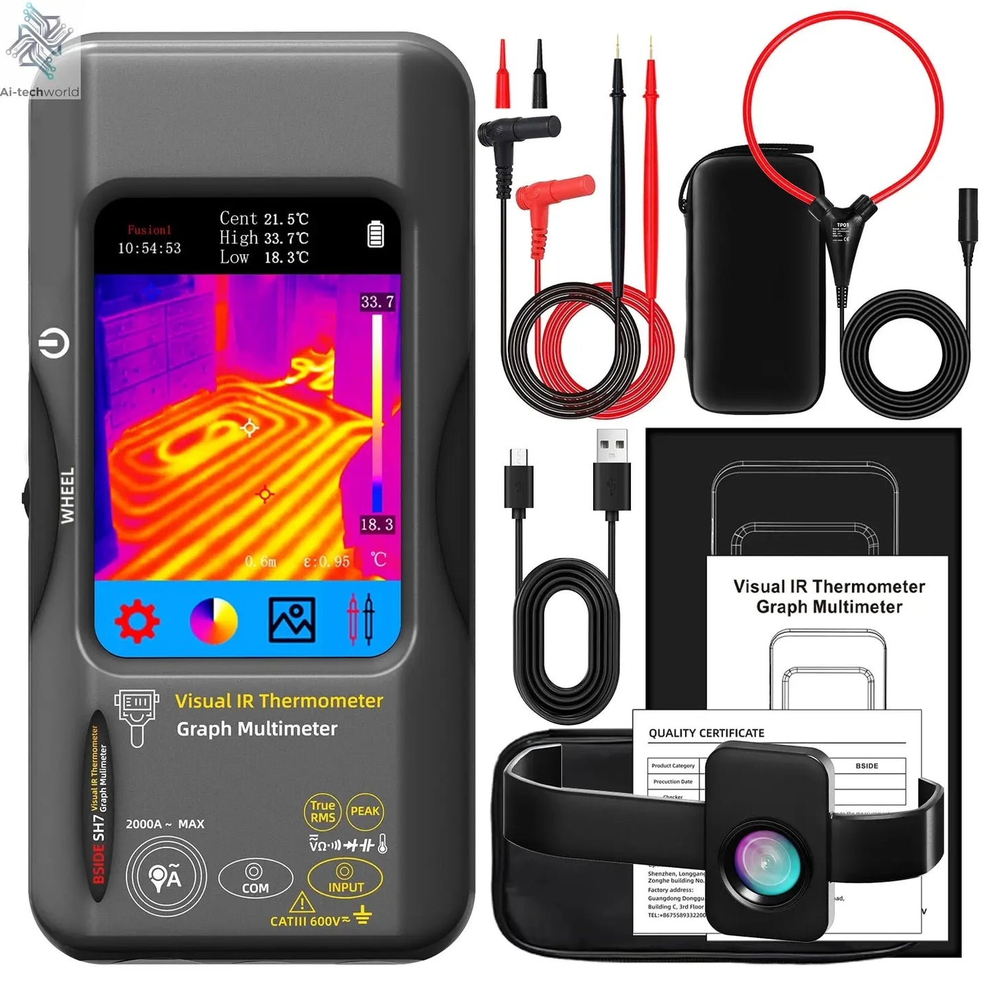 BSIDE SH7 Touch Thermal Imaging Multimeter with IR Camera,320*320 Resolution 20000 counts High Accuracy Voltage Test Pro Ai-TechWorld 