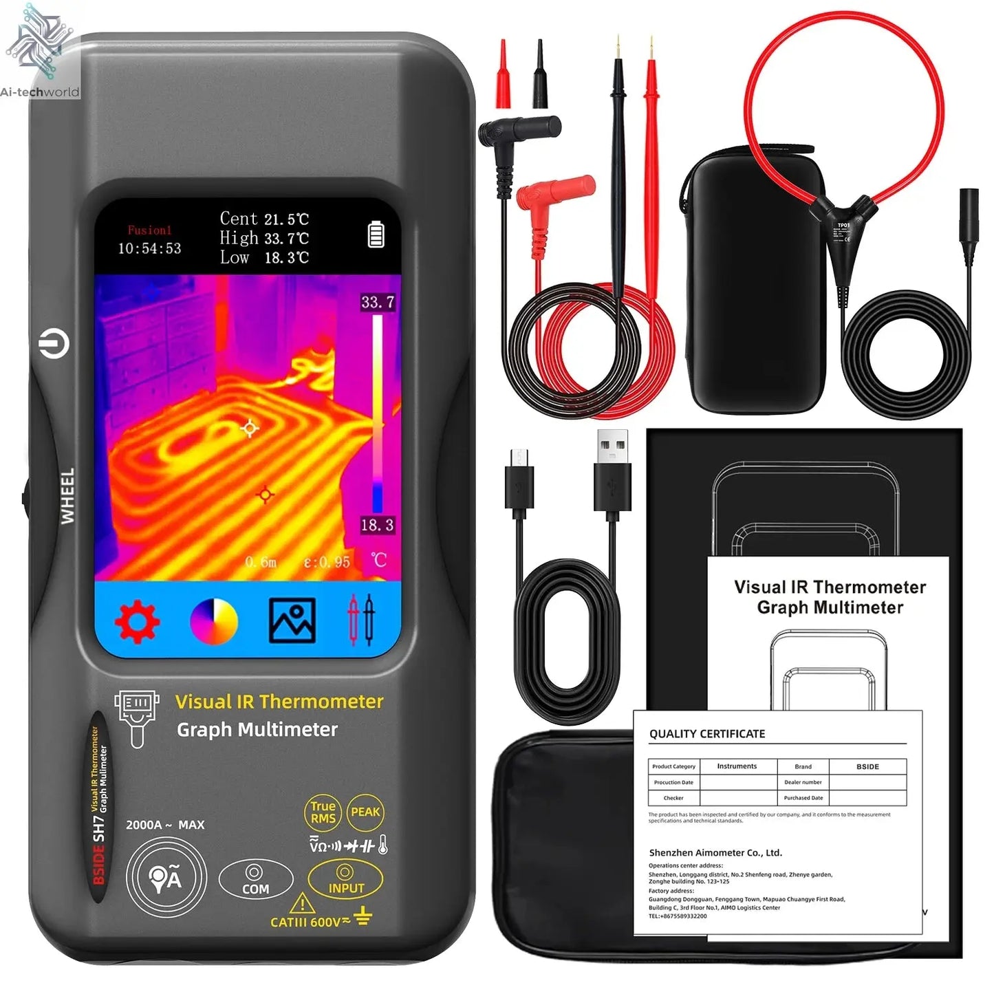BSIDE SH7 Touch Thermal Imaging Multimeter with IR Camera,320*320 Resolution 20000 counts High Accuracy Voltage Test Pro Ai-TechWorld 