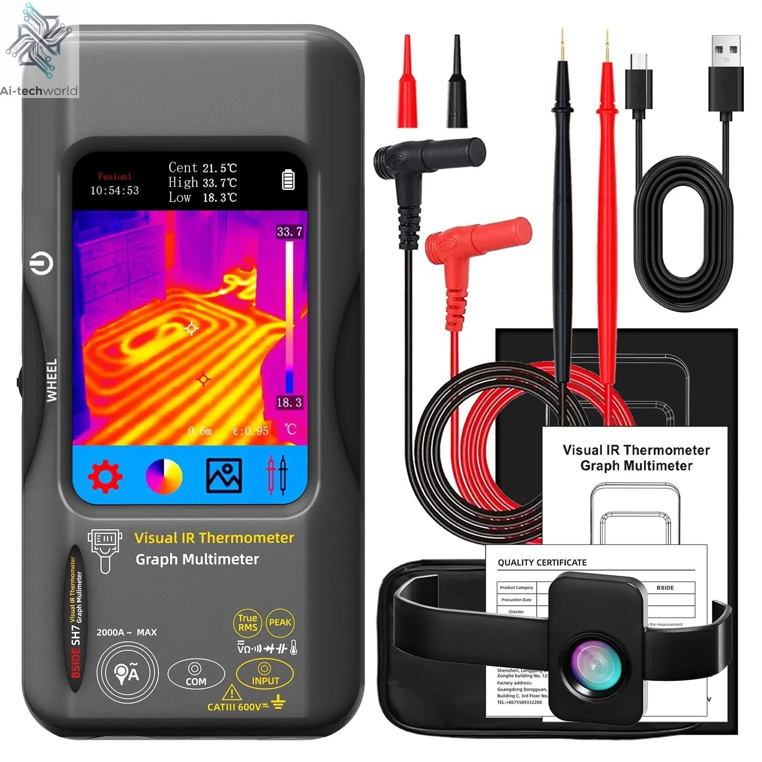 BSIDE SH7 Touch Thermal Imaging Multimeter with IR Camera,320*320 Resolution 20000 counts High Accuracy Voltage Test Pro Ai-TechWorld 