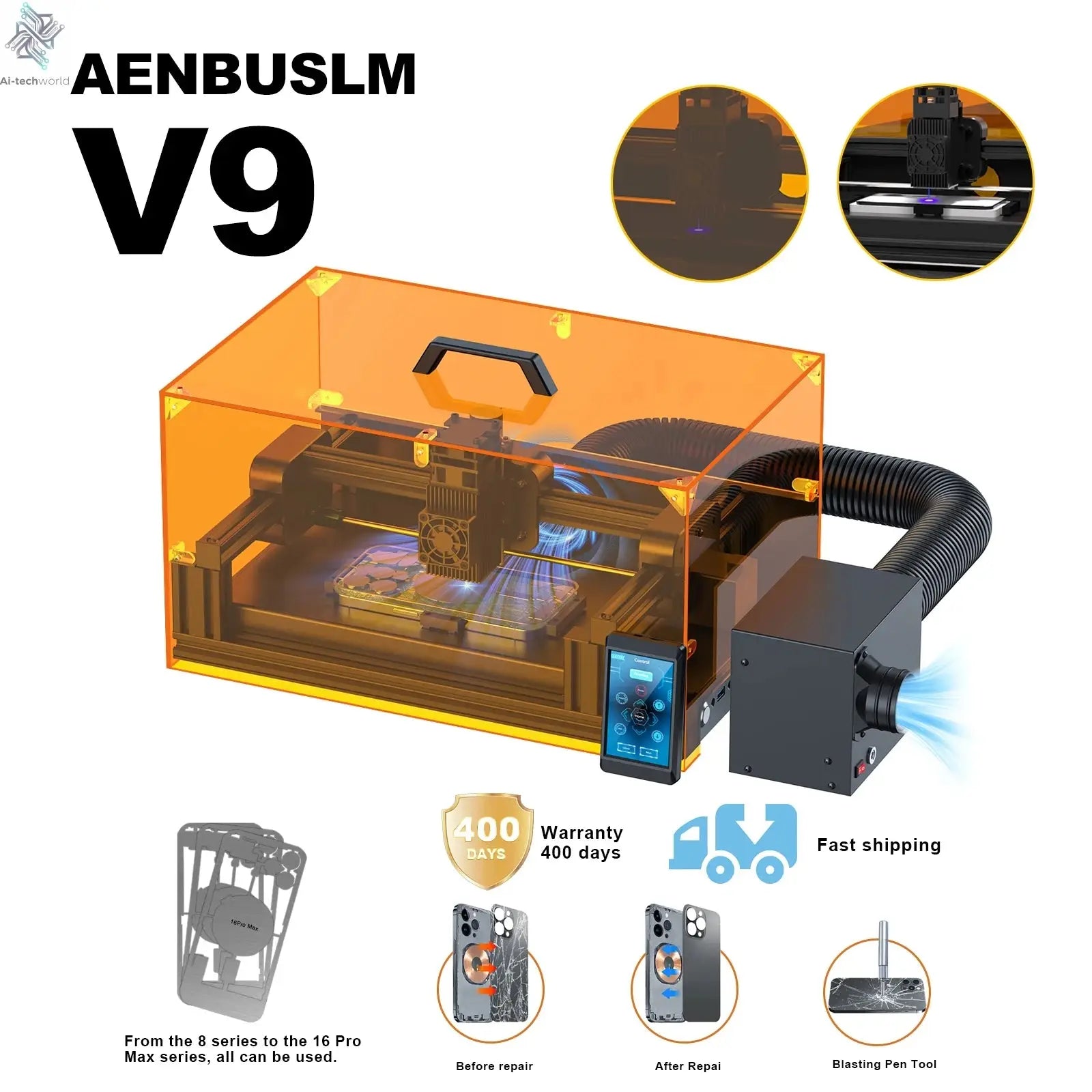 Back Glass Laser for iPhone 8-17 Series, Glue Removal Laser Engraving Seperator, w/Air Purifier&Cell Phone Repair Tool Ai-TechWorld 