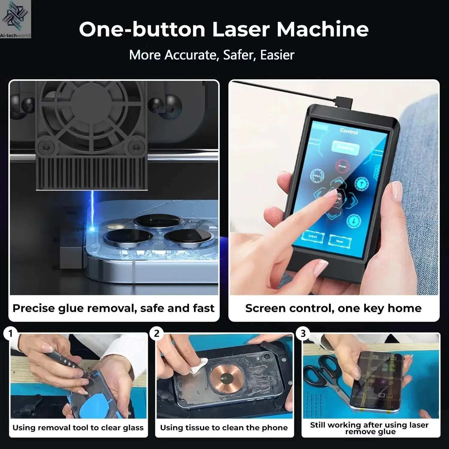 Back Glass Laser for iPhone 8-17 Series, Glue Removal Laser Engraving Seperator, w/Air Purifier&Cell Phone Repair Tool Ai-TechWorld 