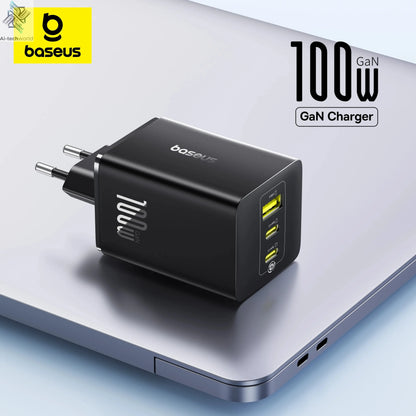 Baseus 100W Fast Charger GaN Charger For iPhone 17 16 Xiaomi Samsung Laptop Tablet USB C Charger QC PD Charger USB Phone Charger Ai-TechWorld 
