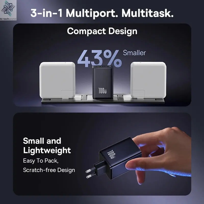 Baseus 100W Fast Charger GaN Charger For iPhone 17 16 Xiaomi Samsung Laptop Tablet USB C Charger QC PD Charger USB Phone Charger Ai-TechWorld 