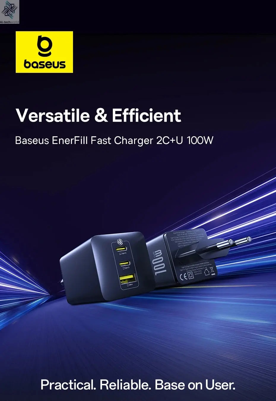 Baseus 100W Fast Charger GaN Charger For iPhone 17 16 Xiaomi Samsung Laptop Tablet USB C Charger QC PD Charger USB Phone Charger Ai-TechWorld 
