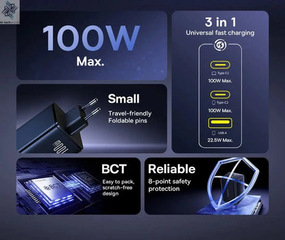 Baseus 100W Fast Charger GaN Charger For iPhone 17 16 Xiaomi Samsung Laptop Tablet USB C Charger QC PD Charger USB Phone Charger Ai-TechWorld 