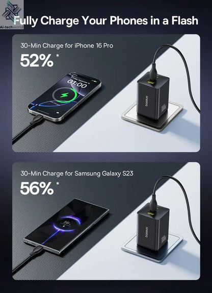 Baseus 100W Fast Charger GaN Charger For iPhone 17 16 Xiaomi Samsung Laptop Tablet USB C Charger QC PD Charger USB Phone Charger Ai-TechWorld 