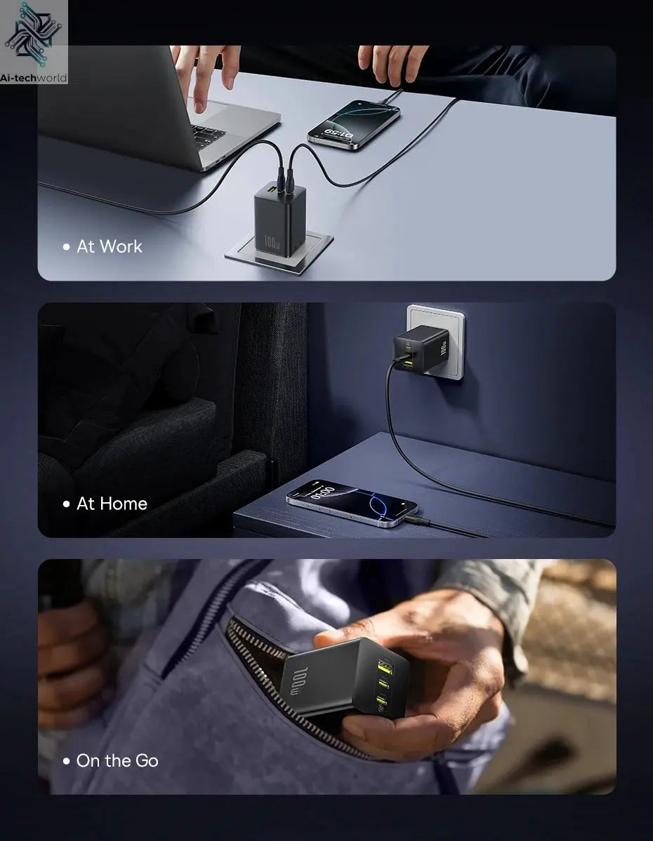 Baseus 100W Fast Charger GaN Charger For iPhone 17 16 Xiaomi Samsung Laptop Tablet USB C Charger QC PD Charger USB Phone Charger Ai-TechWorld 