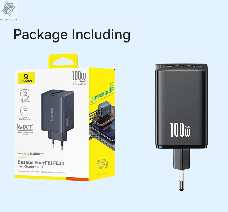 Baseus 100W Fast Charger GaN Charger For iPhone 17 16 Xiaomi Samsung Laptop Tablet USB C Charger QC PD Charger USB Phone Charger Ai-TechWorld 