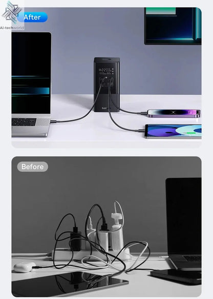 Baseus 100W Fast USB Charger 6 in 1 Power Strip Desktop Charging Station Surge Protector 4000W 2AC Out For Laptop iPhone Samsung Ai-TechWorld
