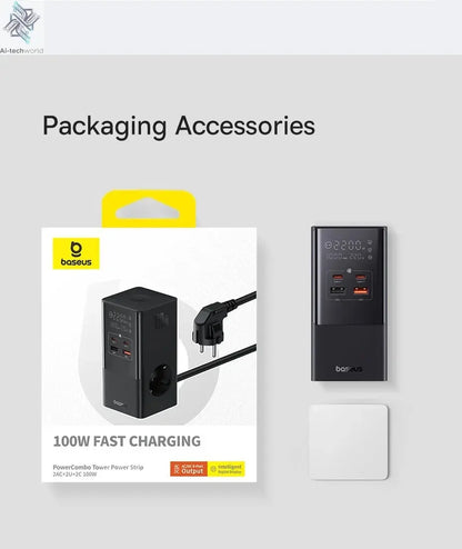 Baseus 100W Fast USB Charger 6 in 1 Power Strip Desktop Charging Station Surge Protector 4000W 2AC Out For Laptop iPhone Samsung Ai-TechWorld