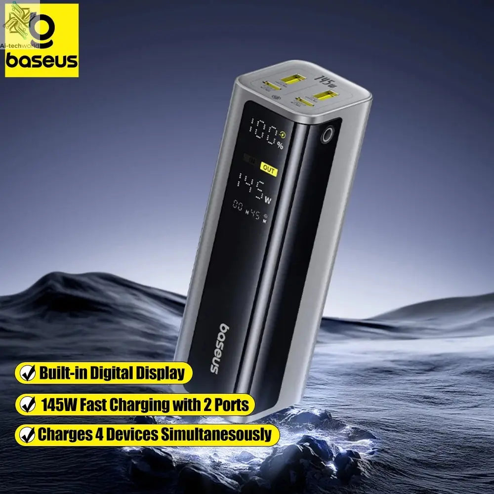 Baseus 145W Power Bank 20800mAh PD 100W Fast Charging with Smart Digital Display Portable External PowerBank for Laptop Phone 17 Ai-TechWorld 