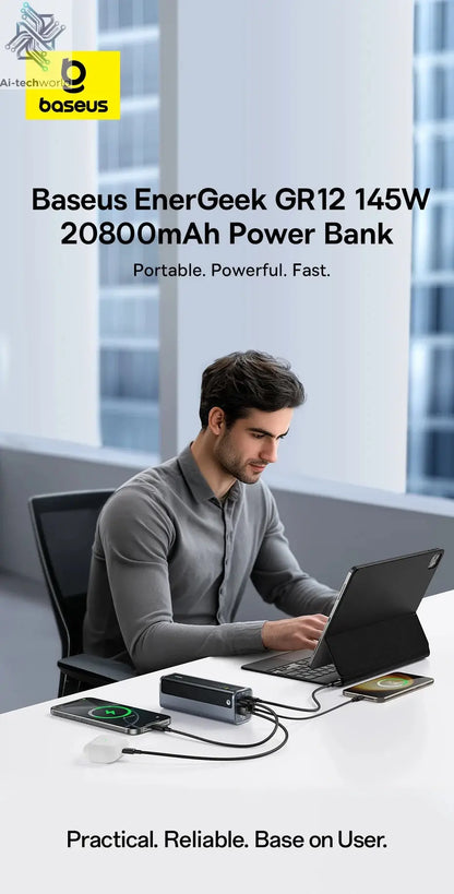Baseus 145W Power Bank 20800mAh PD 100W Fast Charging with Smart Digital Display Portable External PowerBank for Laptop Phone 17 Ai-TechWorld 