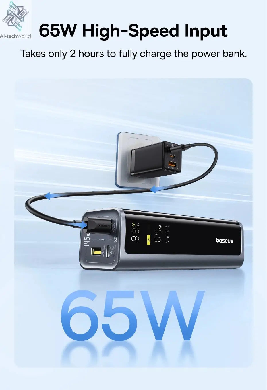 Baseus 145W Power Bank 20800mAh PD 100W Fast Charging with Smart Digital Display Portable External PowerBank for Laptop Phone 17 Ai-TechWorld 