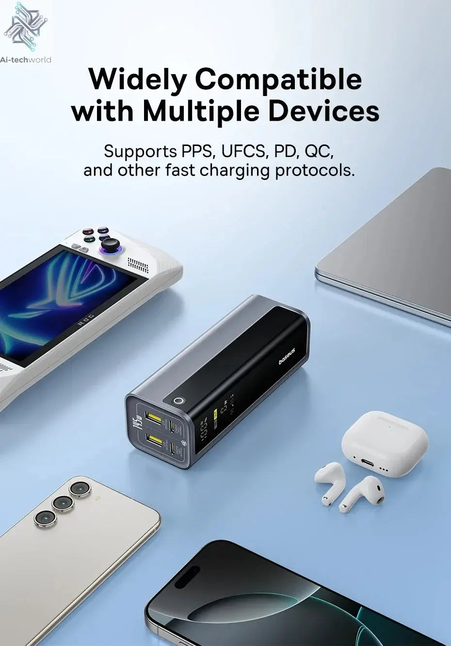Baseus 145W Power Bank 20800mAh PD 100W Fast Charging with Smart Digital Display Portable External PowerBank for Laptop Phone 17 Ai-TechWorld 