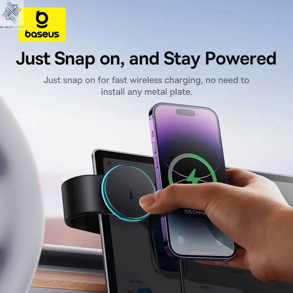 Baseus 15W Magnetic Charging Phone Holder Wireless Charger Phone Bracket for iPhone 12 13 14 15 Pro Max Dashborad Center Console Ai-TechWorld 