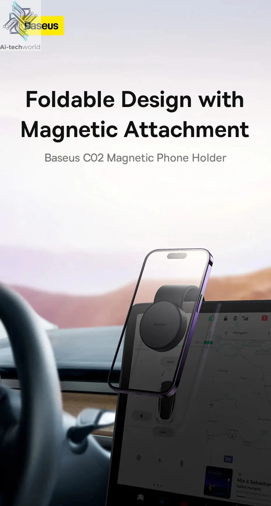 Baseus 15W Magnetic Charging Phone Holder Wireless Charger Phone Bracket for iPhone 12 13 14 15 Pro Max Dashborad Center Console Ai-TechWorld 