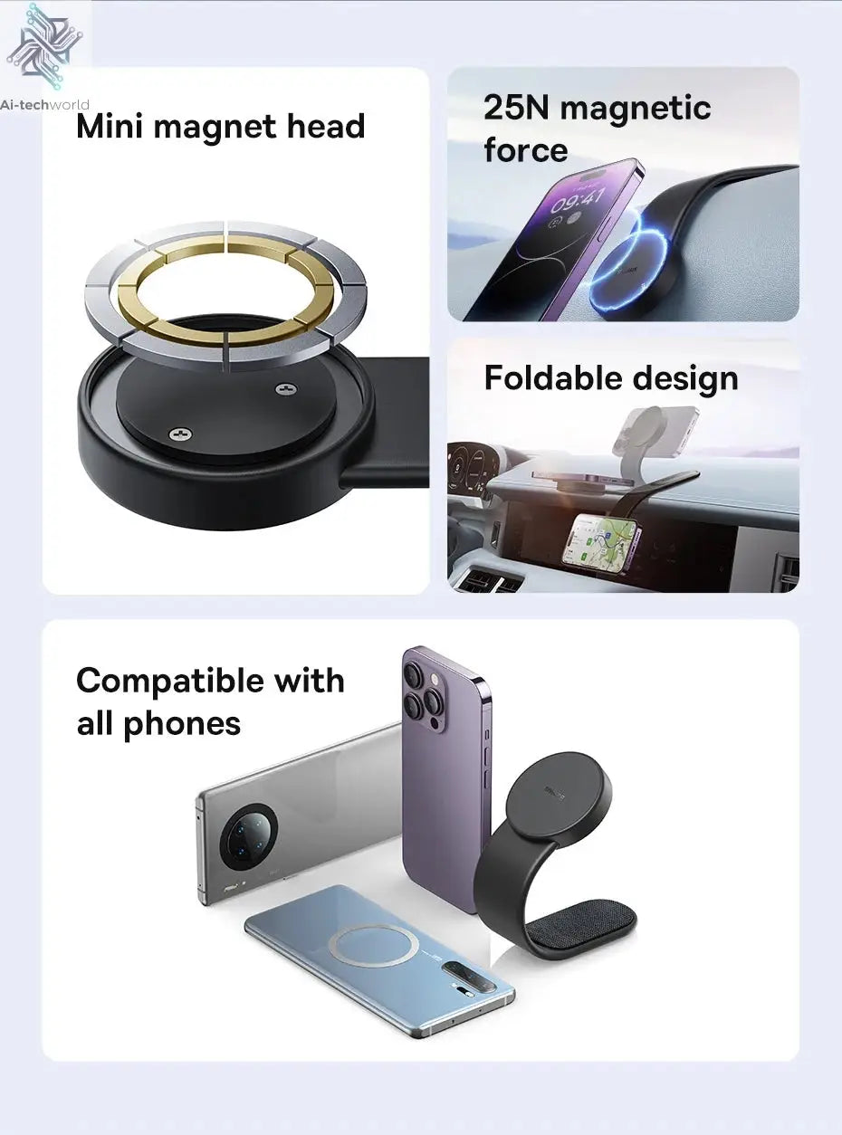 Baseus 15W Magnetic Charging Phone Holder Wireless Charger Phone Bracket for iPhone 12 13 14 15 Pro Max Dashborad Center Console Ai-TechWorld 
