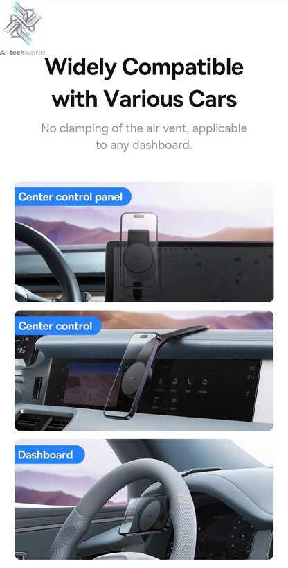 Baseus 15W Magnetic Charging Phone Holder Wireless Charger Phone Bracket for iPhone 12 13 14 15 Pro Max Dashborad Center Console Ai-TechWorld 