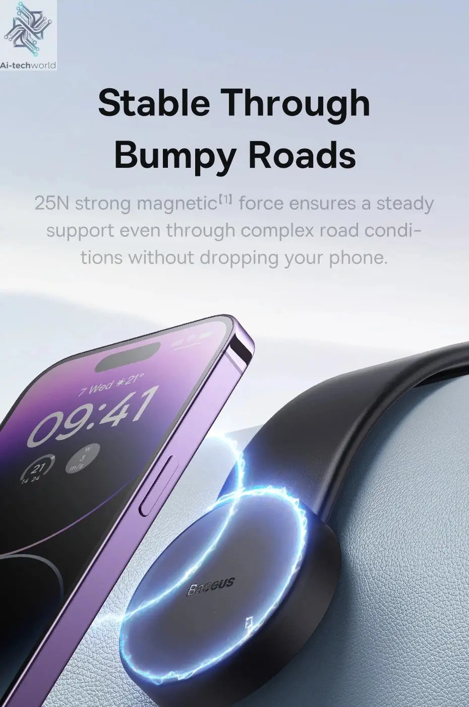 Baseus 15W Magnetic Charging Phone Holder Wireless Charger Phone Bracket for iPhone 12 13 14 15 Pro Max Dashborad Center Console Ai-TechWorld 