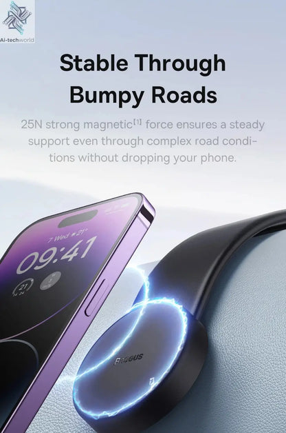 Baseus 15W Magnetic Charging Phone Holder Wireless Charger Phone Bracket for iPhone 12 13 14 15 Pro Max Dashborad Center Console Ai-TechWorld 
