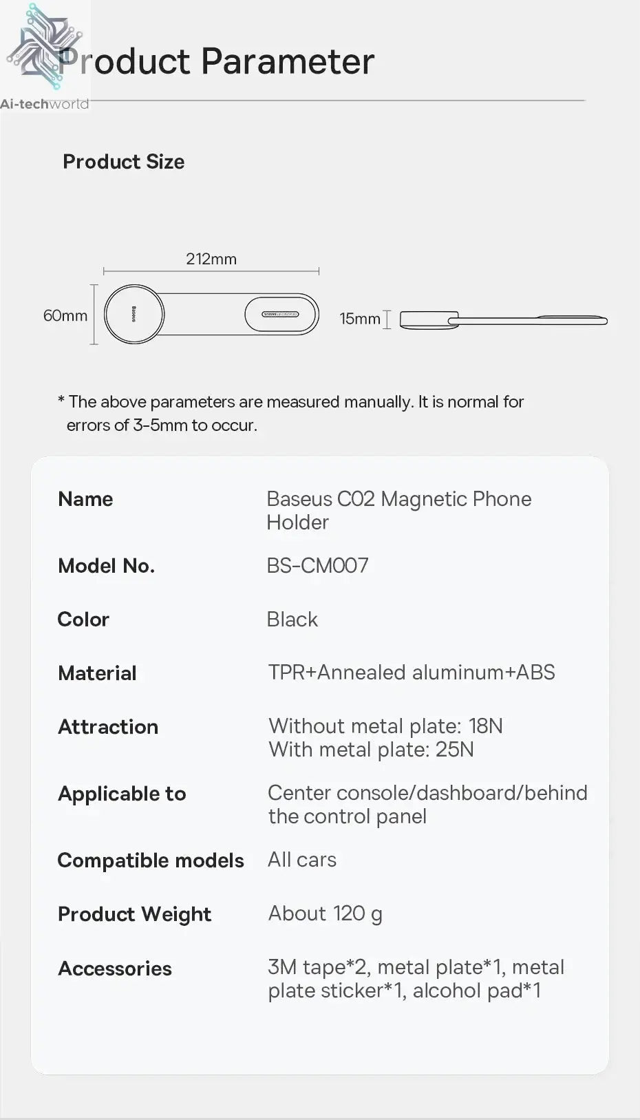 Baseus 15W Magnetic Charging Phone Holder Wireless Charger Phone Bracket for iPhone 12 13 14 15 Pro Max Dashborad Center Console Ai-TechWorld 