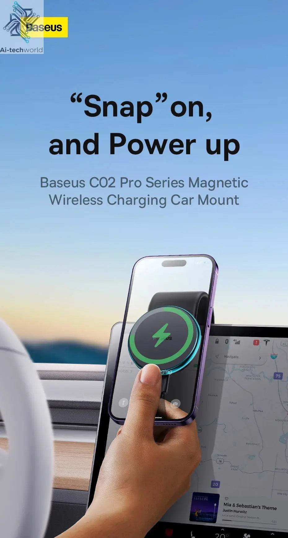 Baseus 15W Magnetic Charging Phone Holder Wireless Charger Phone Bracket for iPhone 12 13 14 15 Pro Max Dashborad Center Console Ai-TechWorld 