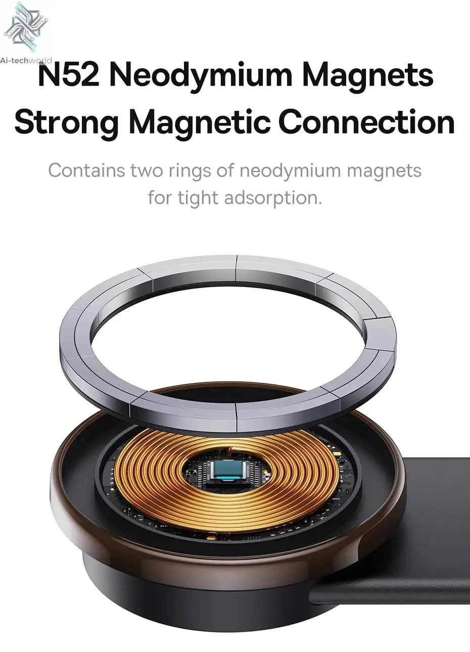 Baseus 15W Magnetic Charging Phone Holder Wireless Charger Phone Bracket for iPhone 12 13 14 15 Pro Max Dashborad Center Console Ai-TechWorld 