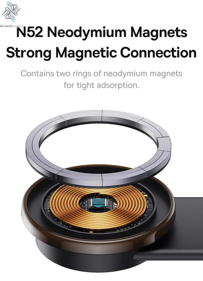 Baseus 15W Magnetic Charging Phone Holder Wireless Charger Phone Bracket for iPhone 12 13 14 15 Pro Max Dashborad Center Console Ai-TechWorld 