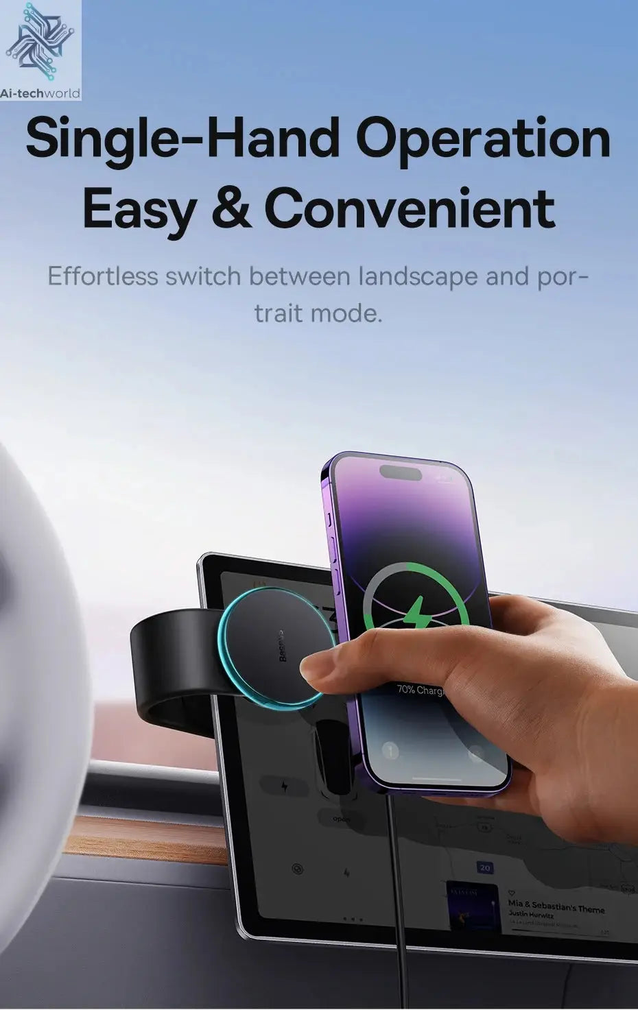 Baseus 15W Magnetic Charging Phone Holder Wireless Charger Phone Bracket for iPhone 12 13 14 15 Pro Max Dashborad Center Console Ai-TechWorld 