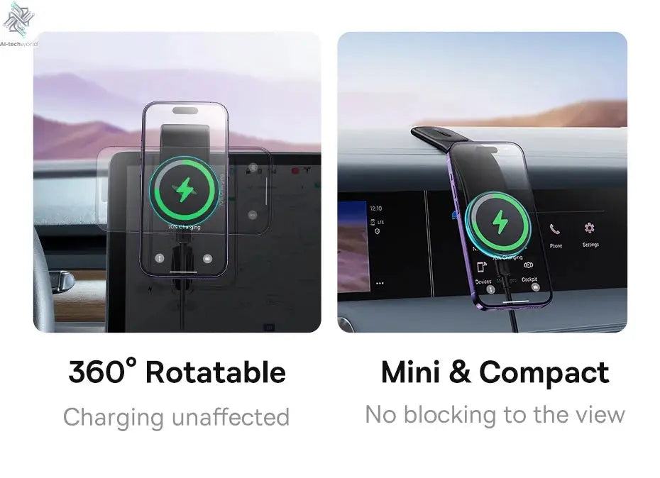 Baseus 15W Magnetic Charging Phone Holder Wireless Charger Phone Bracket for iPhone 12 13 14 15 Pro Max Dashborad Center Console Ai-TechWorld 