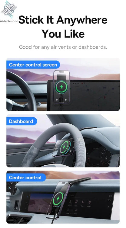 Baseus 15W Magnetic Charging Phone Holder Wireless Charger Phone Bracket for iPhone 12 13 14 15 Pro Max Dashborad Center Console Ai-TechWorld 